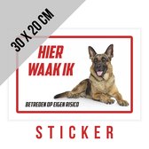 Sticker/ waakbord | Duitse Herder | "Hier waak ik" | 30 x 20 cm | Herdershond | Waakhond | Hond | Chien | Dog | Betreden op eigen risico | Mijn huisdier | Permanente lijm | Rechthoek | 1 stuk
