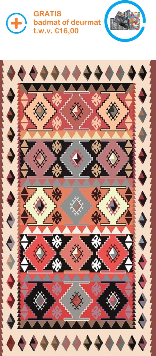 KLM-21083 - Kelim - Bedrukt tapijten op chenille stof - Vloerkleed - Wasbaar - Laagpolig - Antislip - 160x230 cm.