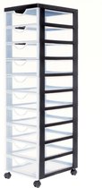 Commode IRIS Ohyama Design Chest -10 tiroirs x 7,5L - Plastique - Zwart/ Transparent - Avec roulettes