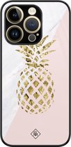 Casimoda® hoesje - Geschikt voor iPhone 14 Pro Max - Ananas - Luxe Hard Case Zwart - Backcover telefoonhoesje - Roze