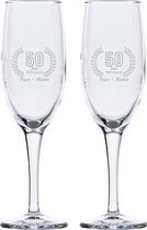 Gegraveerde set champagneglazen 16,5cl Papa + Mama 50 jaar getrouwd