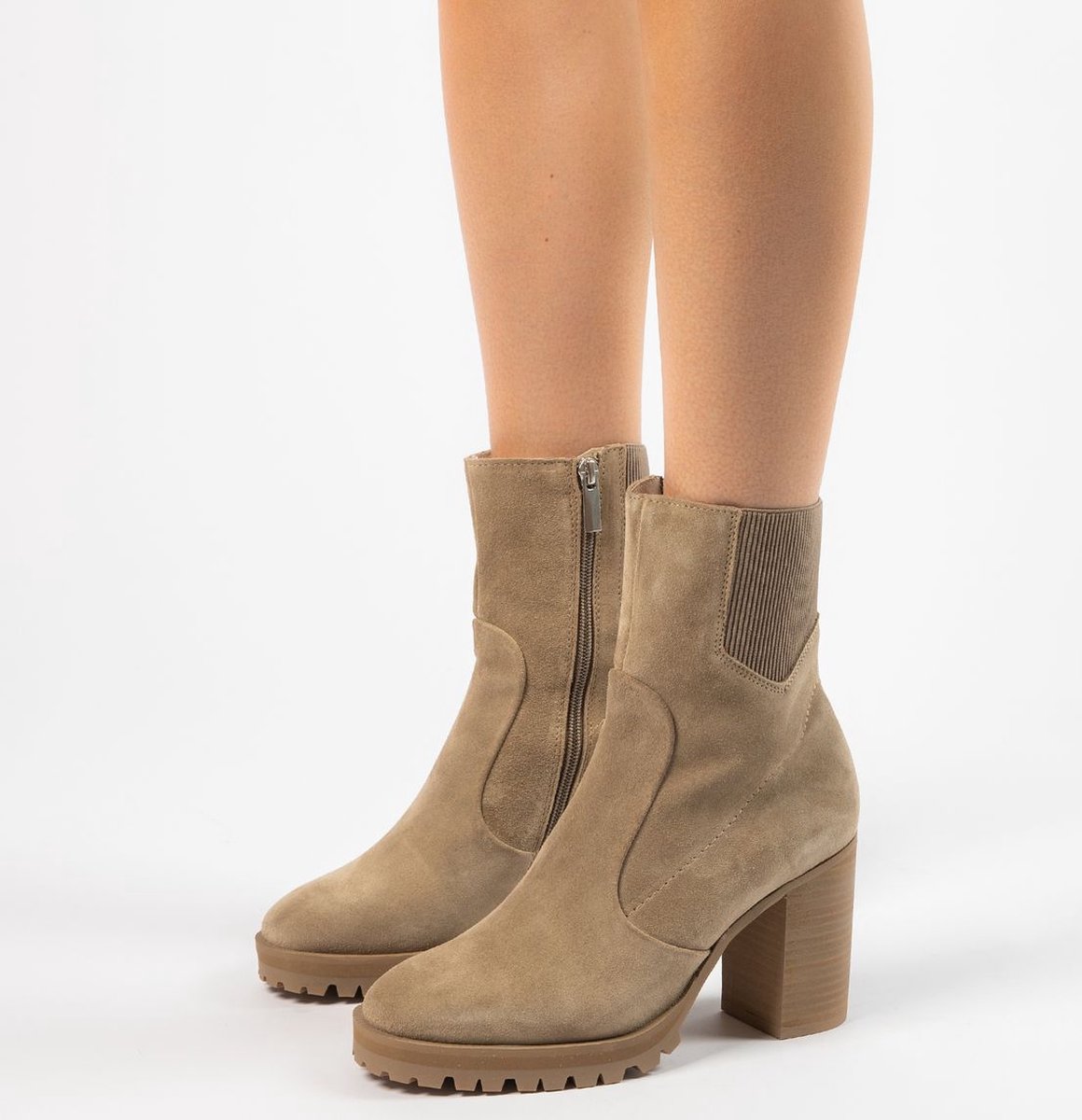 Dames Korte Laarzen Met Blokhak Vintage Suède Enkellaarsjes Elegante Ankle Boots Met Bloemenborduursel Plateau Laarsjes Met Rits Herfst Winter Hoge Hakken(Brown,36 EU