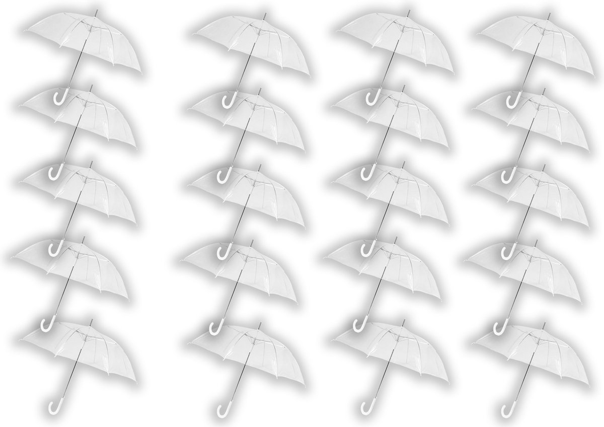 20 stuks Paraplu transparant plastic paraplu's 100 cm - doorzichtige paraplu - trouwparaplu - bruidsparaplu - stijlvol - bruiloft - trouwen - fashionable - trouwparaplu