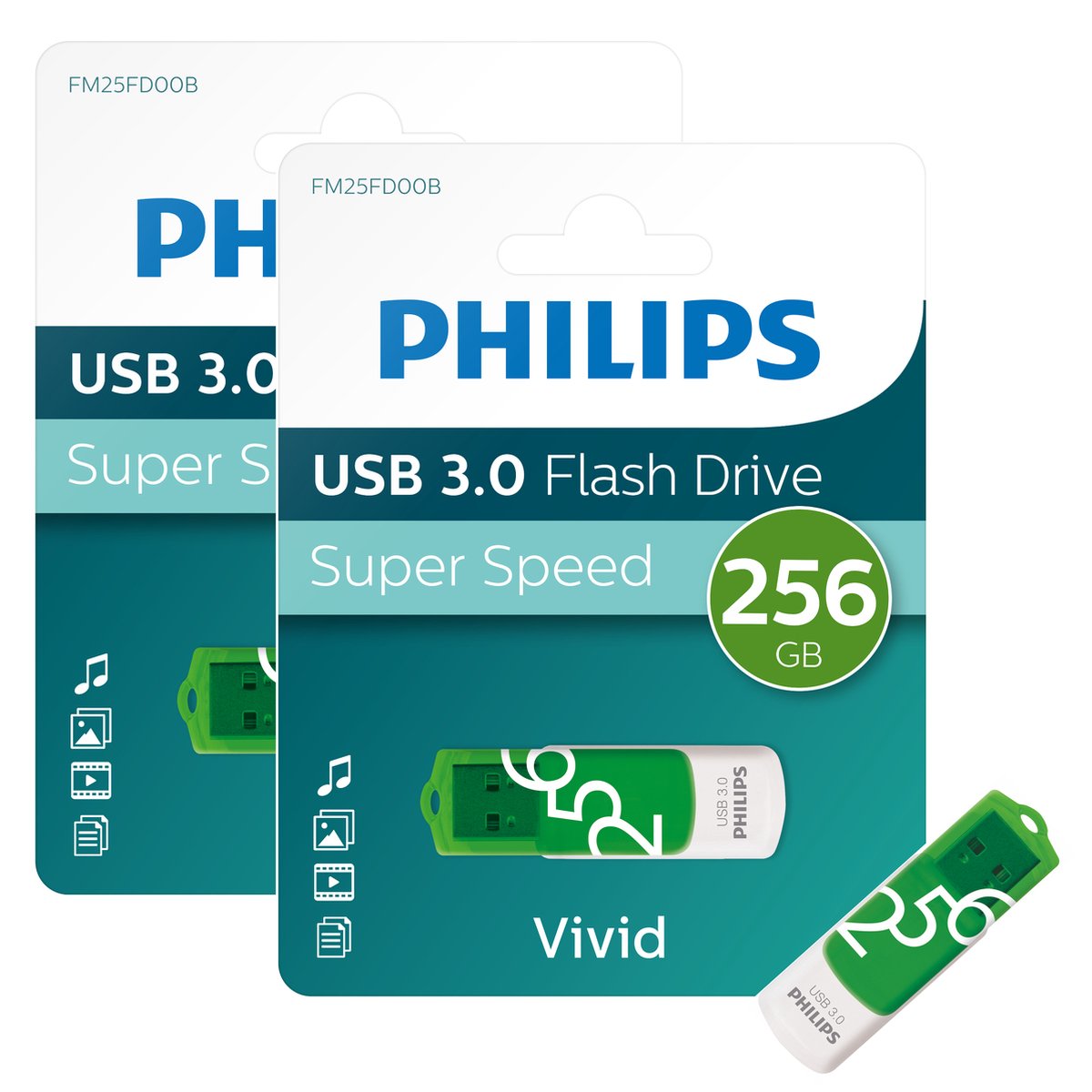 Philips FM25FD00B USB Stick - 256GB - USB A 3.0 (USB 3.2 Gen 1) - LED - Draaidop - Vivid Edition Spring Green - 2-Pack