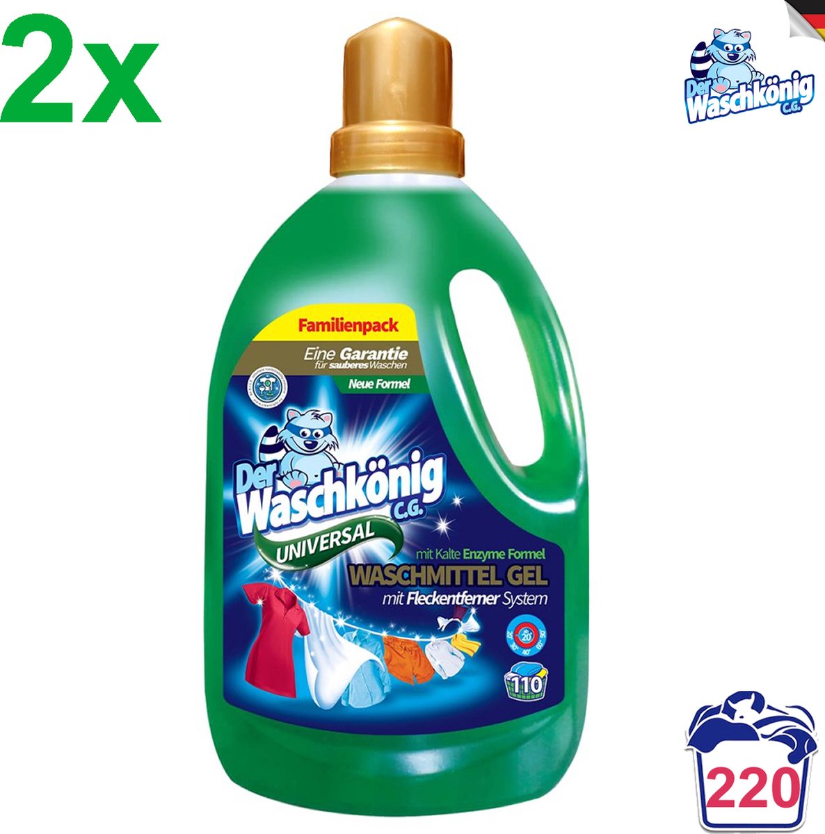 Der Waschkönig - Universal - Wasmiddel - Gekleurde & Donkere Was - 6610ml - 220 Wasbeurten