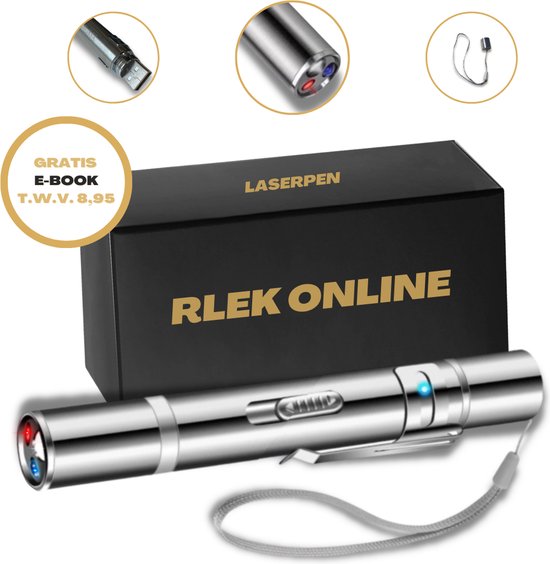 Rlek Online® Laserpen - USB oplaadbaar - Online E-Book - Hondenspeelgoed - Laser - Kattenspeeltjes - 7 verschillende opties - Zaklamp/UV licht