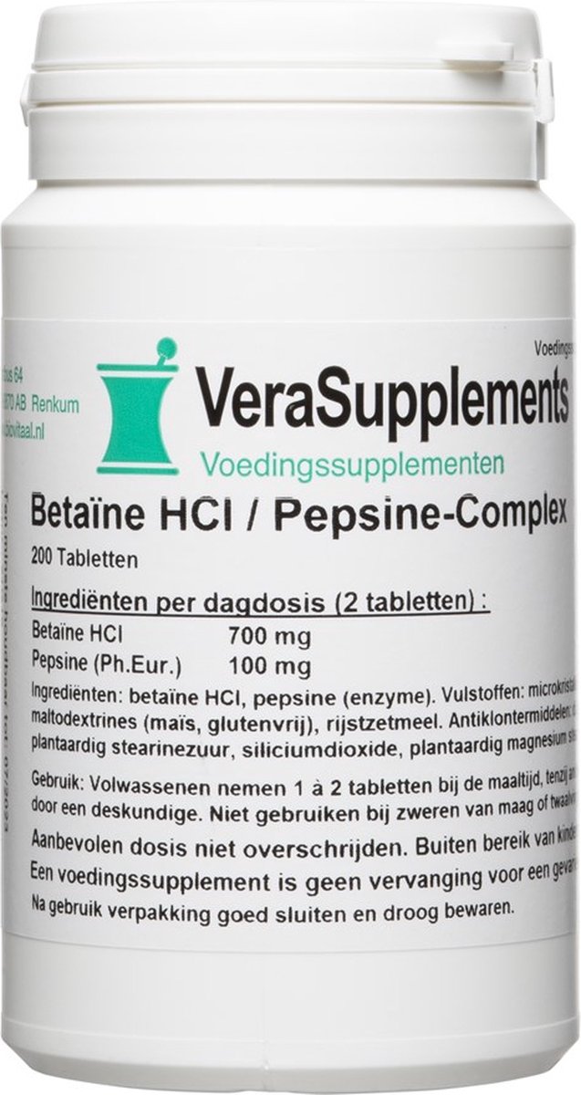 Goedkoopste VeraSupplements Betaïne HCL/Pepsine-complex - 200 tabletten - Enzympreparaat