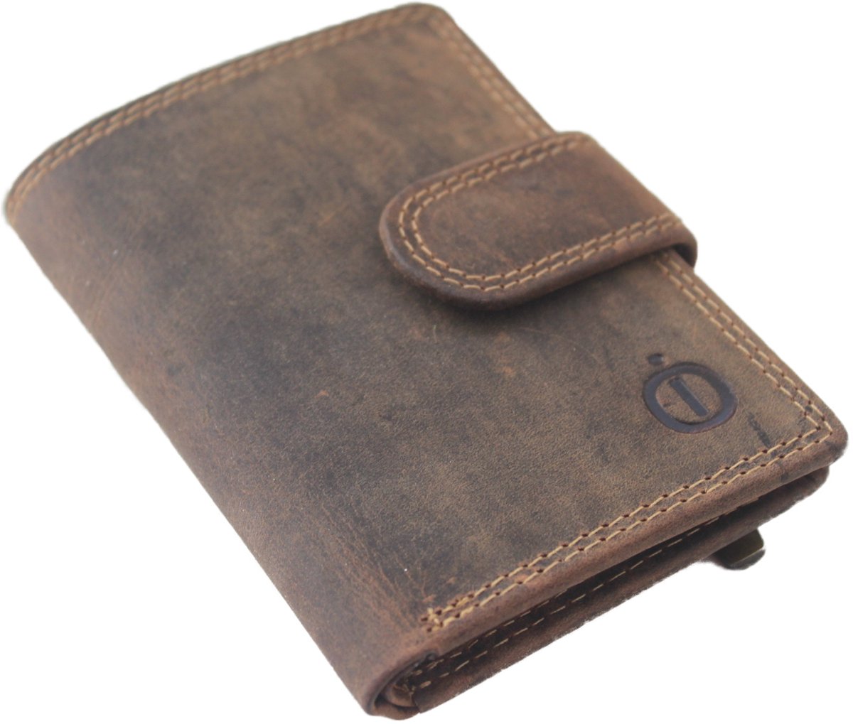Oi Hunter bruin leren pasjesmapje met ritsje en plaats voor biljetten / creditcardhouder met plastic hoesjes afsluitbaar / compact beursje met ruimte voor veel pasjes in de plastic waaier / RFID Safe / bruin leer / 369H
