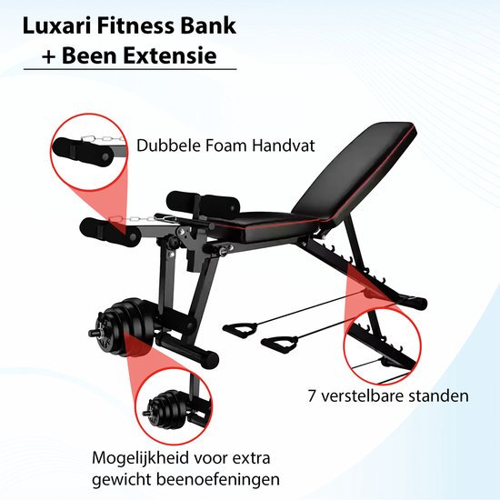 Luxari - Fitnessbank - Halterbank - Trainingsbank - Been Extensie - Bench Press - Sportbank - Halterbank Verstelbaar & Inklapbaar - Krachttraining - B200