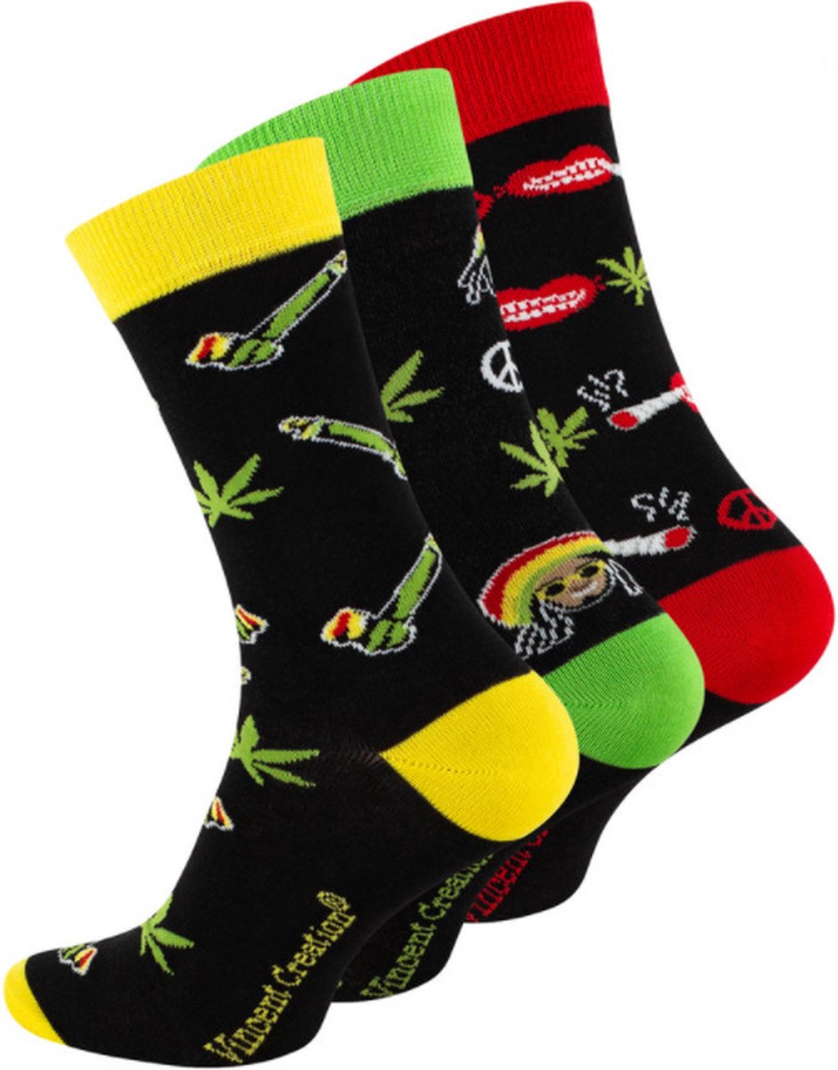 Wiet - Cannabis - Joint - sokken set van 3 paar - Jamaica herensokken - maat 41-45