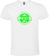 Wit T-Shirt met “Legend sinds 1963 “ Afbeelding Neon Groen Size XL