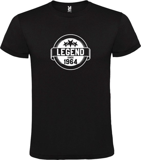 Zwart T-Shirt met “Legend sinds 1964 “ Afbeelding Wit Size L