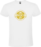 Wit T-Shirt met “Legend sinds 1971 “ Afbeelding Goud Size S