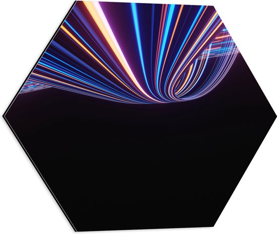 Dibond Hexagon - Abstracte Neonkleurige Lijnen - 50x43.5 cm Foto op Hexagon (Met Ophangsysteem)