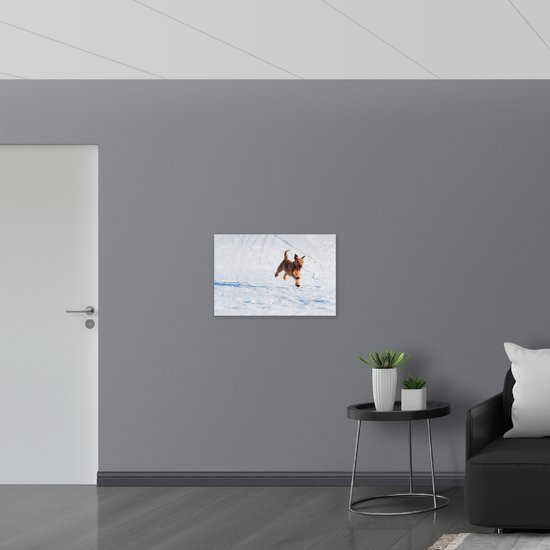 WallClassics - Drapeau - Chien Marron Courant dans la Neige - 75x50 cm Photo sur Drapeau Polyester