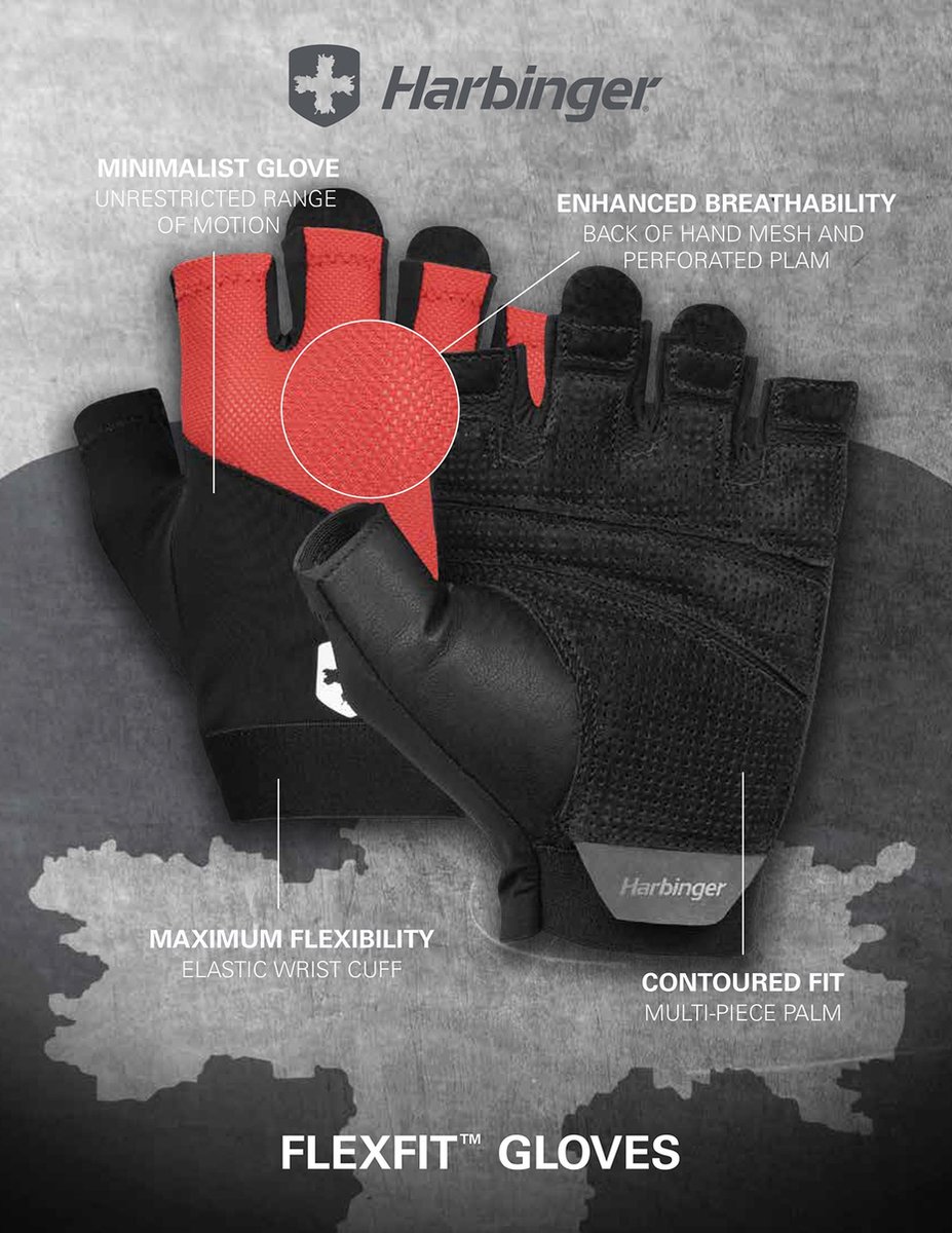 Harbinger Flexfit Gloves - Fitness Handschoenen Heren & Dames - Licht & Flexibel - M - Unisex - Rood - Gym & Crossfit Training - Krachttraining