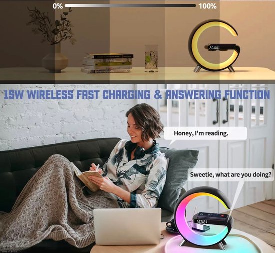 Wake Up Light - Met Draadloze Oplader - Lichtwekker - Bureaulamp - LED Light - Bluetooth Speaker - Nachtlamp - Digitale Wekker - Zwart — afbeelding 4