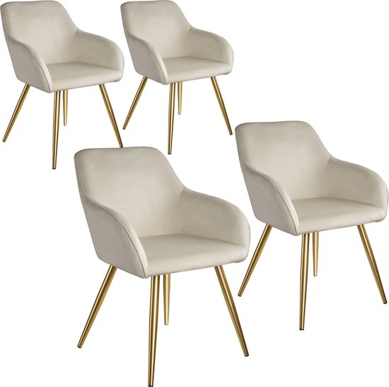 tectake® - set van 4 stoelen Marilyn fluweellook - creme/goud - 404902