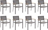 NATERIAL - Set de 6 chaises de jardin ORIS avec accoudoirs - 6 x chaises de jardin - Empilables - Chaises de terrasse - Chaises de salle à manger - Aluminium - Textilène - Eucalyptus - Anthracite