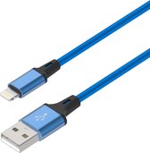 Lightning kabel geschikt voor Apple iPhone en iPad 1 meter | Gevlochten Datakabel Oplaadkabel | USB-A naar Lightning | Fastcharger Quickcharge Snelladen - Blauw LB111