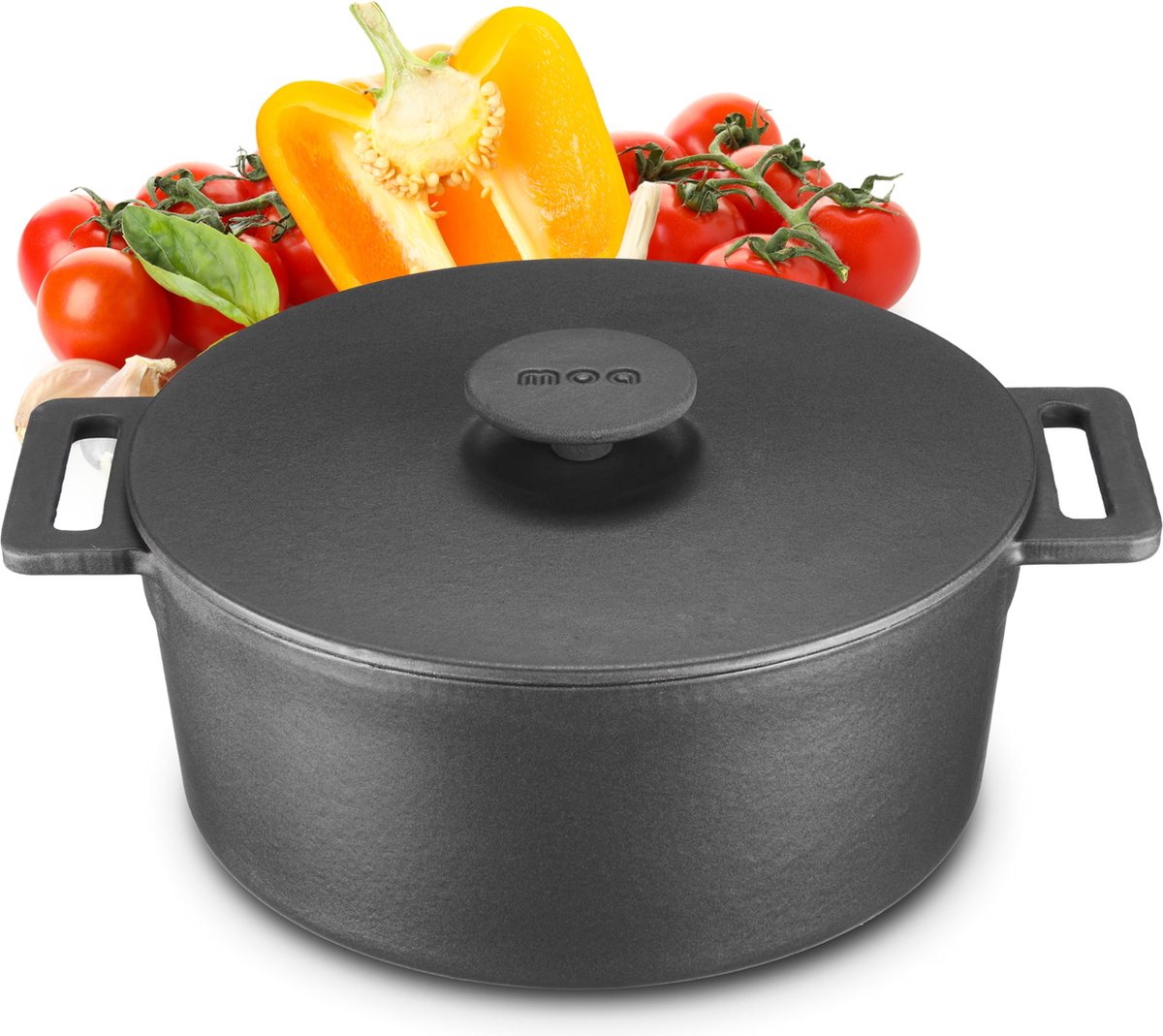 MOA Gietijzeren Braadpan - Inhoud 475 liter - 26CM - Rond - Alle warmtebronnen - Ook voor inductie - Gewicht 58 kg - Zwart - MOAMC26B