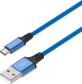 Câble micro USB 1 mètre | Câble de données Câble de charge | USB-A vers Micro USB 1M | Fastcharger Quickcharge Charge rapide | Câble tressé adapté au téléphone Samsung Smartphone | Manettes | Casques | Liseuse Kobos - Blauw LB112