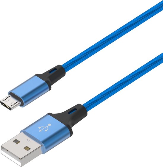 Micro USB kabel 1 meter | Datakabel Oplaadkabel | USB-A naar Micro USB 1M | Fastcharger Quickcharge Snelladen | Gevlochten kabel geschikt voor Samsung Smartphone Telefoon | Controllers | Koptelefoons | Kobos E-reader - Blauw LB112