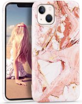 Backcover Geschikt voor Apple iPhone 14 - Roze / Wit - Marmer - Soft TPU Hoesje