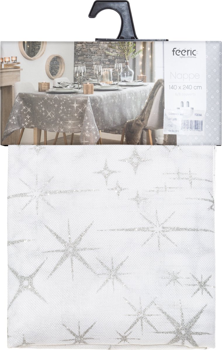 Atmosphera - Tafelkleed kerst thema - 140 x 240cm wit zilveren sterren
