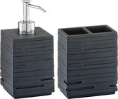 Zeller badkamer accessoires set 2-delig - kunststeen - leisteen - zwart