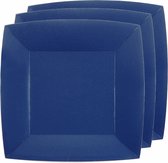 Santex feest diner bordjes - 30x stuks - papier/karton vierkant - donkerblauw - 23cm