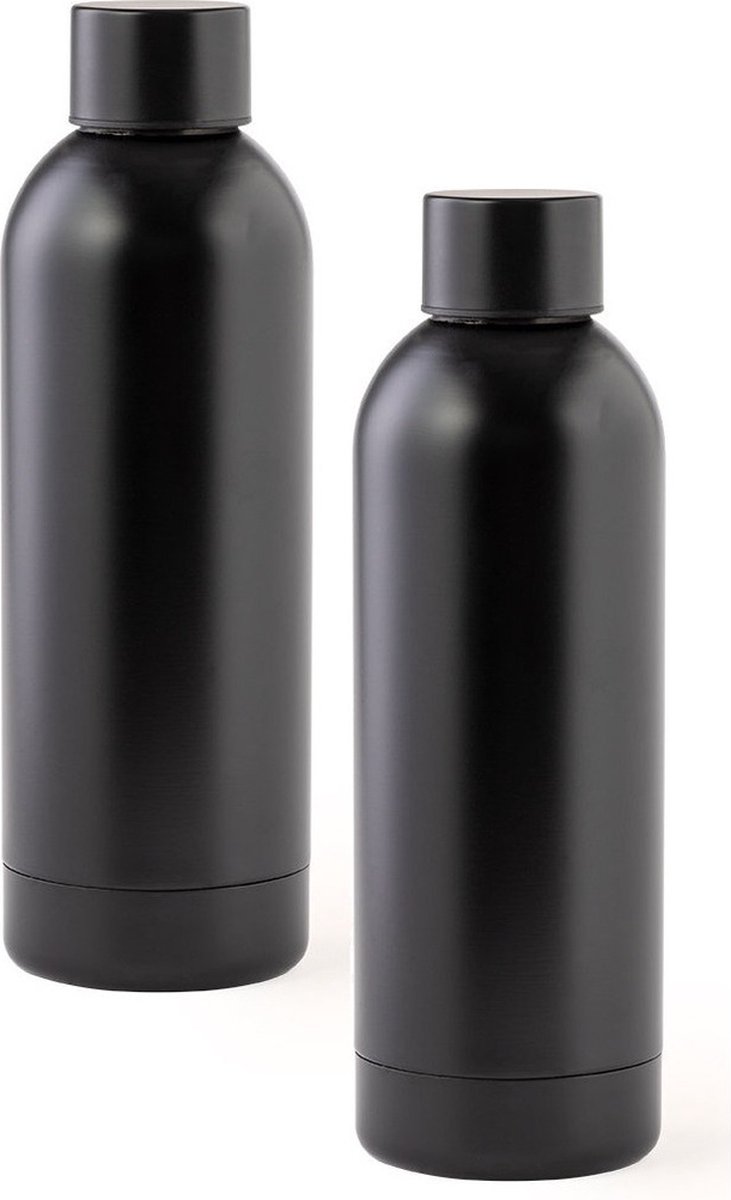 Thermosfles/isoleerkan - Set van 2x stuks - RVS - 800 ml - mat zwart - warme en koude dranken