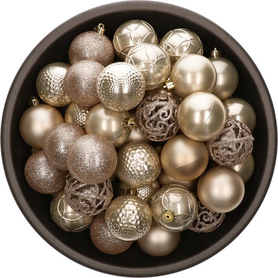Décorations Bellatio boules de Noël - 37 pcs - beige clair - plastique 6 cm