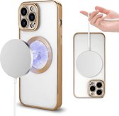 Hoesje Geschikt voor iPhone 13 Pro – Met Magnetisch Ring Magesafe compatibel backcover – Lens beschermer – Transparant / Goud