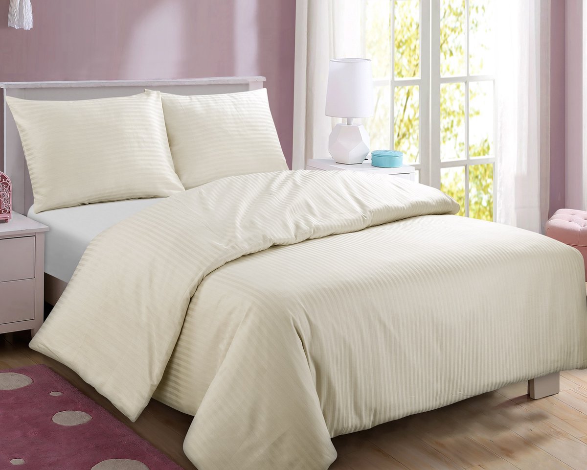 Homéé dekbedovertrekset Achten streep katoen satijn ecru tweepersoons 200x200/220 cm + 2 slopen