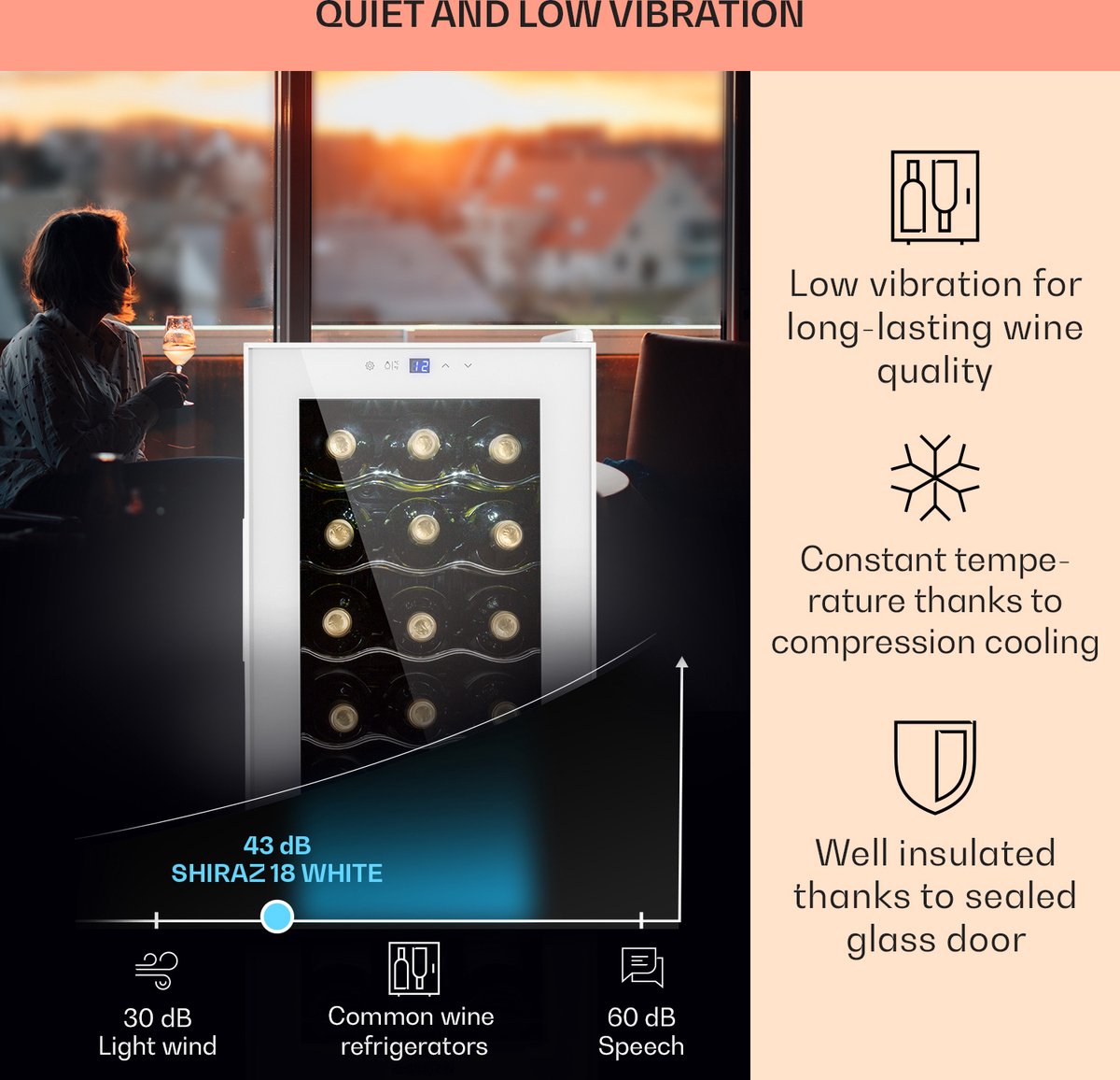 Shiraz 18 Slim Uno wijnkoelkast 50 liter 18 flessen touch - afbeelding 3