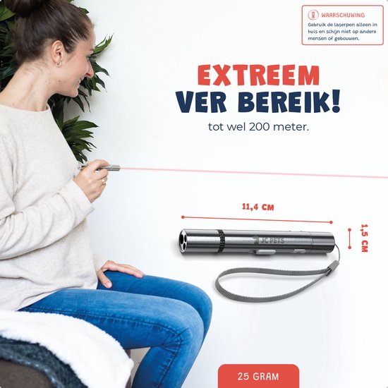 JC Pets Laserpen voor Kat – RVS – 7 Patronen – USB Oplaadbaar – Zilver