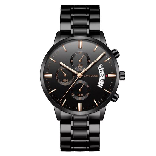 Horloges voor mannen - Horloge mannen - zwart bruin - Heren horloge - Zwart Edelstaal - Roestvrij Staal - Waterdicht- Chronograaf - Geschenkset met verstelbare pin
