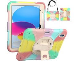 Mobigear SureGrip Tablethoes geschikt voor Apple iPad 10 (2022) Hardcase Backcover + Stylus Houder + Schouderband + Standaard - Rainbow