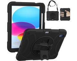 Mobigear SureGrip Tablethoes geschikt voor Apple iPad 10 (2022) Hardcase Backcover + Stylus Houder + Schouderband + Standaard - Zwart