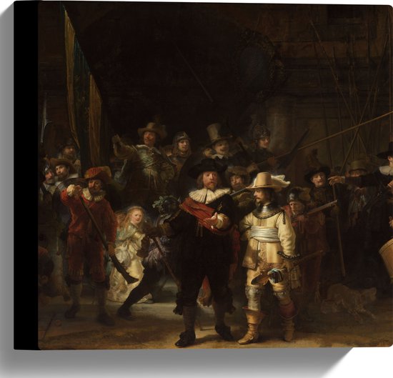 Canvas - De Nachtwacht, Rembrandt van Rijn, 1642 - Oude Meesters - 30x30 cm Foto op Canvas Schilderij (Wanddecoratie op Canvas)