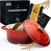 Gietijzeren Pan Chefarone 4.7L - Braadpan Inclusief Deksel - Kookpan voor alle Warmtebronnen - Kookpot Ø 26CM - Geëmailleerd Rood