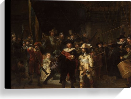 Canvas - De Nachtwacht, Rembrandt van Rijn, 1642 - Oude Meesters - 40x30 cm Foto op Canvas Schilderij (Wanddecoratie op Canvas)