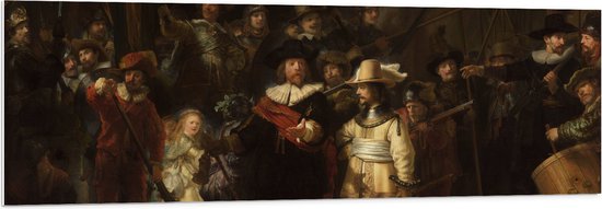 PVC Schuimplaat- De Nachtwacht, Rembrandt van Rijn, 1642 - Oude Meesters - 150x50 cm Foto op PVC Schuimplaat