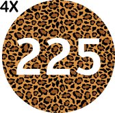 Containerstickers Huisnummer "225" - 25x25cm - Panter Print Cirkel met Wit Nummer- Set van 4 dezelfde Vinyl Stickers - Klikostickers