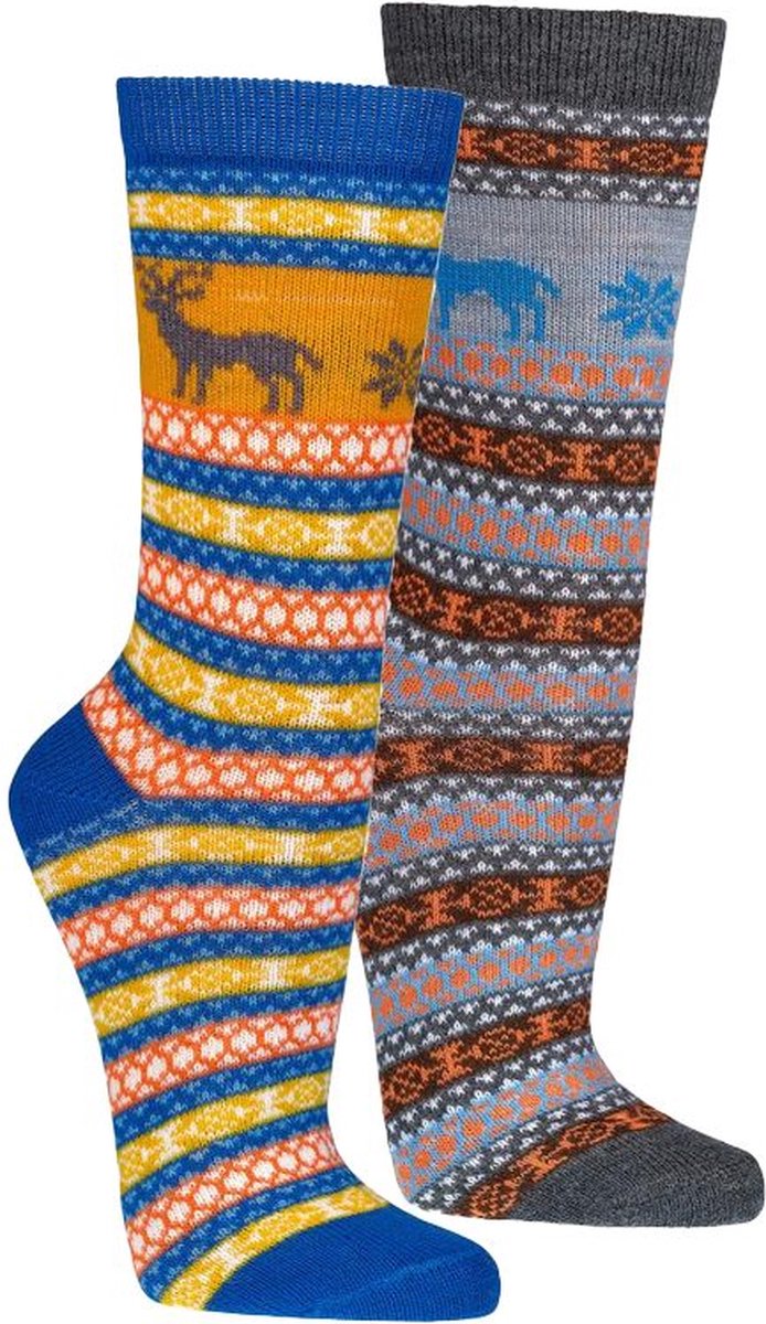 Hygge sokken | wol | 2 paar | geel | print | maat 39-42