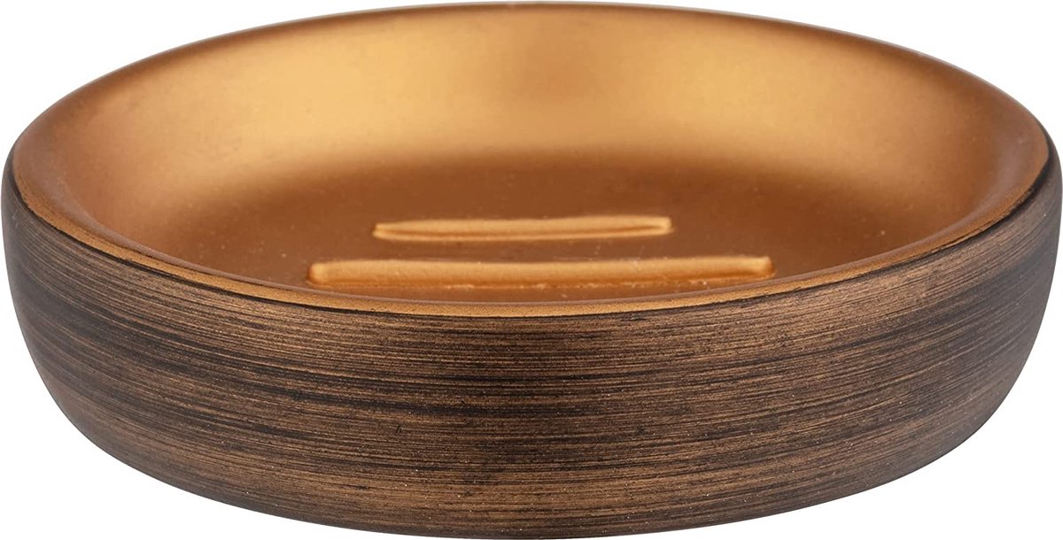 WENKO Tandenborstelbeker Palena, rond zeepschaaltje voor een vaste handzeep of shampoo, gemaakt van hoogwaardig kunsthars in elegant design, (B/D × H) Ø 10,5 × 2,5 cm, brons