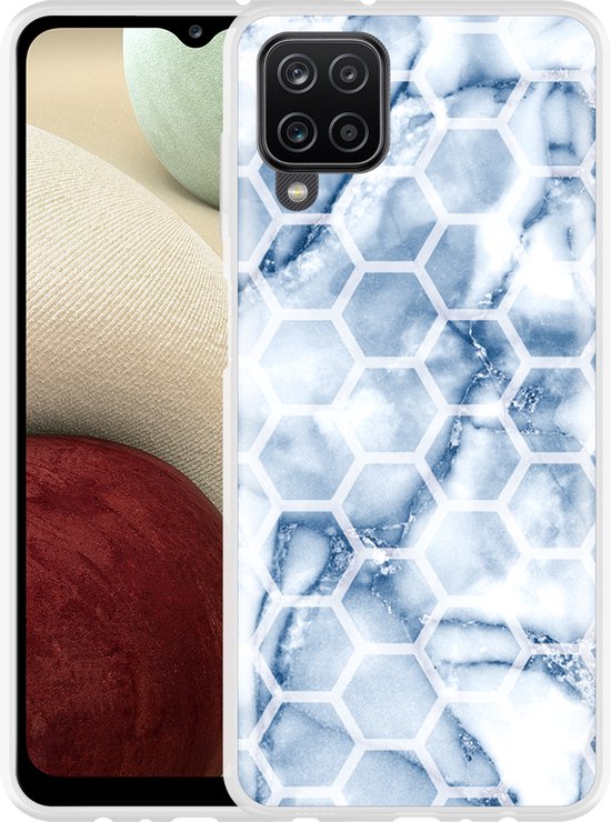Samsung Galaxy A12 Hoesje Blue Marble Hexagon Designed By Cazy 