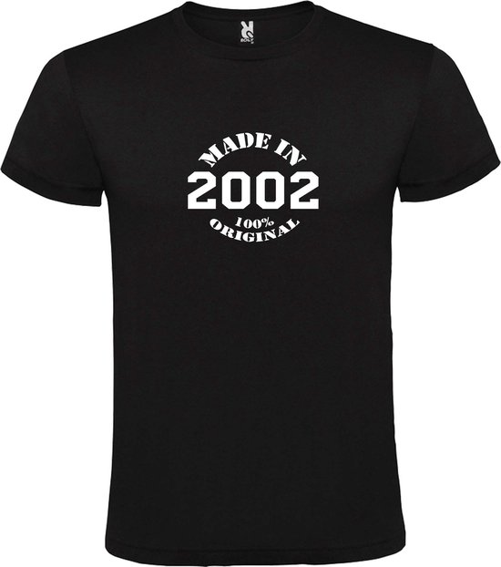 Zwart T-Shirt met “Made in 2002 / 100% Original “ Afbeelding Wit Size XXXXXL