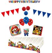 Super Mario - Feestpakket - Deluxe - Feestartikelen - Kinderfeest - 8 Personen - Bekers - Bordjes - Tafelkleed - Servetten - Versiering - Ballonnen - Letterslinger - Honeycombs